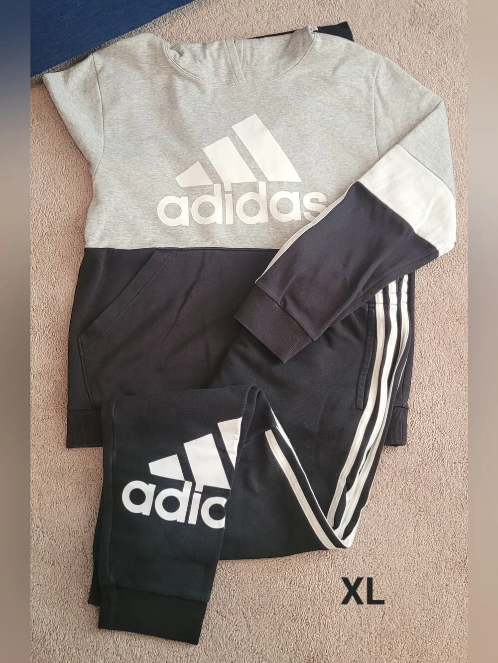 adidas Grey and Black Logo Hoodie & Joggers Set